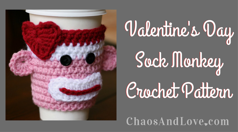 Valentines Day Sock Monkey Coffee Cozy